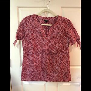 Talbots floral top, with cold shoulder and ties